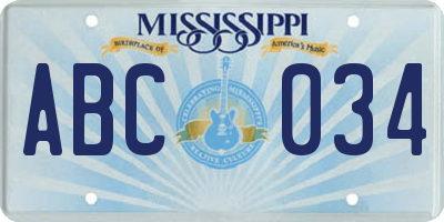 MS license plate ABC034