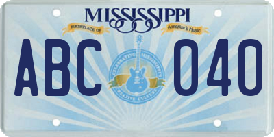 MS license plate ABC040