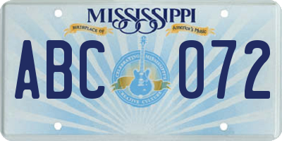 MS license plate ABC072