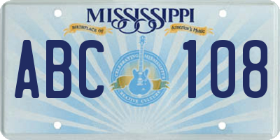 MS license plate ABC108