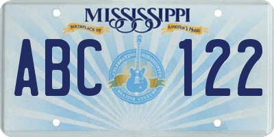 MS license plate ABC122