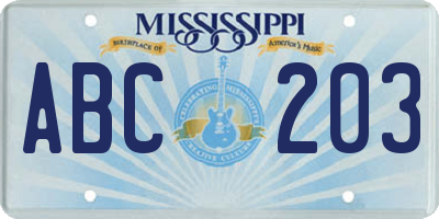 MS license plate ABC203