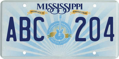 MS license plate ABC204