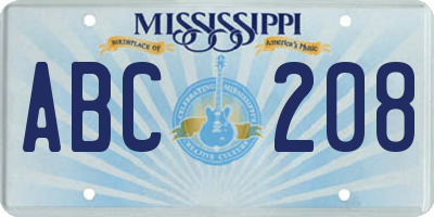 MS license plate ABC208