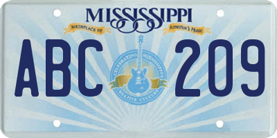 MS license plate ABC209