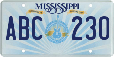 MS license plate ABC230