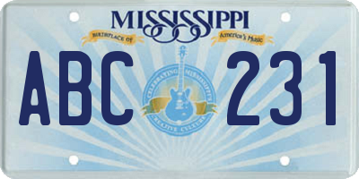 MS license plate ABC231