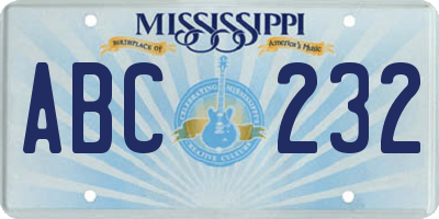 MS license plate ABC232