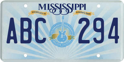 MS license plate ABC294