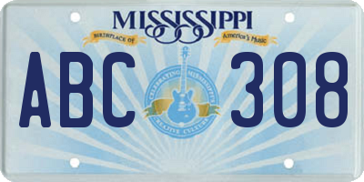 MS license plate ABC308