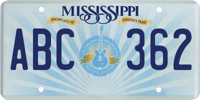 MS license plate ABC362