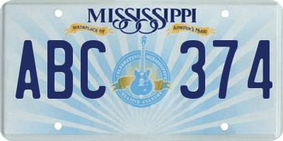 MS license plate ABC374