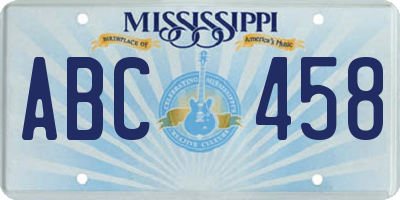 MS license plate ABC458