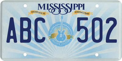 MS license plate ABC502