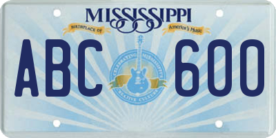 MS license plate ABC600