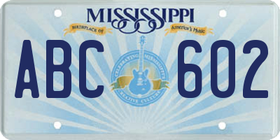 MS license plate ABC602