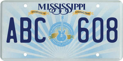 MS license plate ABC608