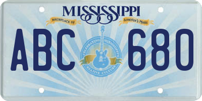 MS license plate ABC680