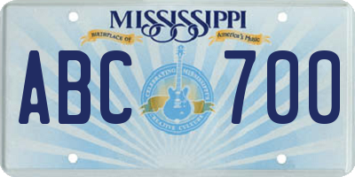 MS license plate ABC700