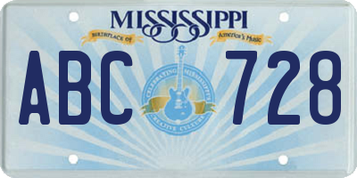 MS license plate ABC728