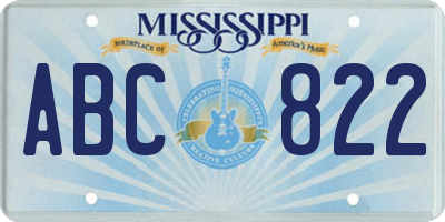 MS license plate ABC822