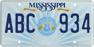 MS license plate ABC934