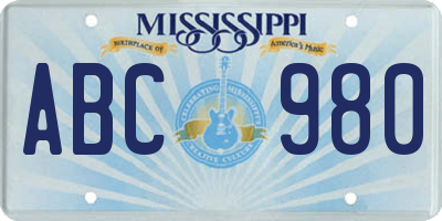 MS license plate ABC980