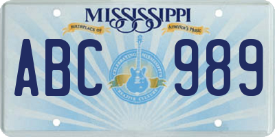 MS license plate ABC989