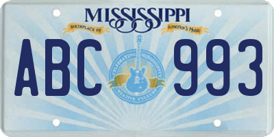MS license plate ABC993