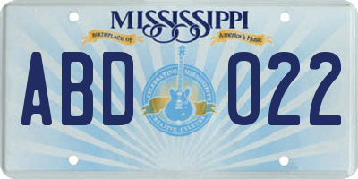 MS license plate ABD022