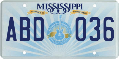 MS license plate ABD036
