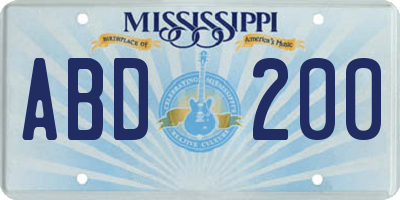 MS license plate ABD200