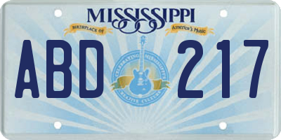 MS license plate ABD217