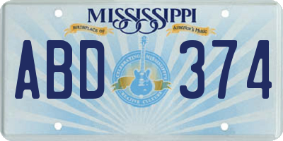 MS license plate ABD374