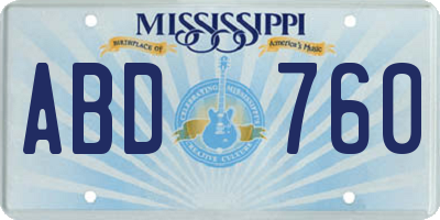 MS license plate ABD760