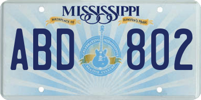 MS license plate ABD802