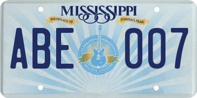 MS license plate ABE007