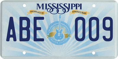 MS license plate ABE009