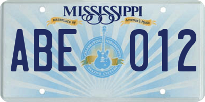 MS license plate ABE012