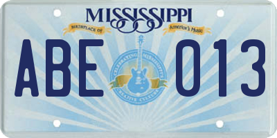 MS license plate ABE013