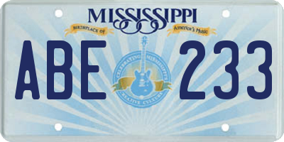 MS license plate ABE233