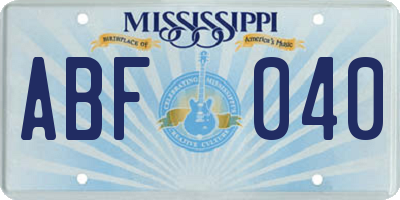 MS license plate ABF040