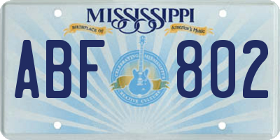 MS license plate ABF802