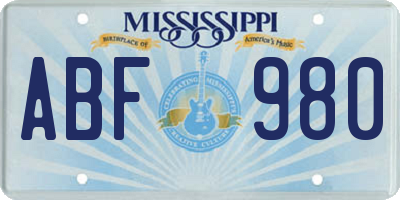 MS license plate ABF980