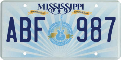 MS license plate ABF987