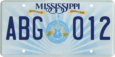 MS license plate ABG012