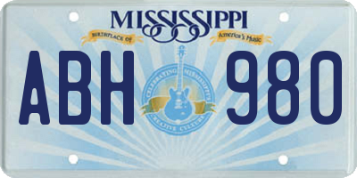 MS license plate ABH980