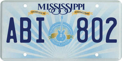 MS license plate ABI802