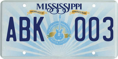 MS license plate ABK003