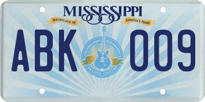 MS license plate ABK009